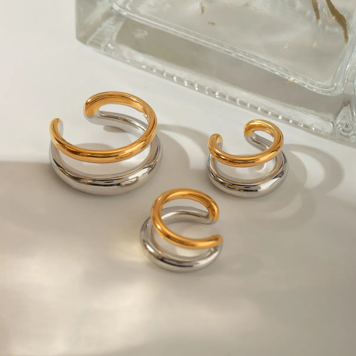 Wholesale Jewelry Vacation Simple Style Solid Color 304 Stainless Steel 18K Gold Plated Plating Rings Earrings