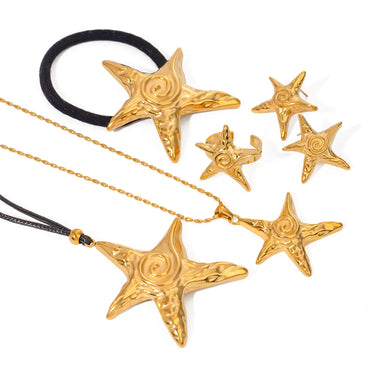 Wholesale Jewelry Vacation Simple Style Starfish 316 Stainless Steel  18K Gold Plated Star Rings