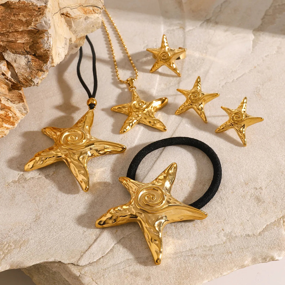 Wholesale Jewelry Vacation Simple Style Starfish 316 Stainless Steel  18K Gold Plated Star Rings