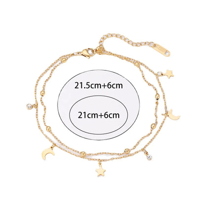 Wholesale Jewelry Vacation Star Moon Stainless Steel Artificial Gemstones Anklet