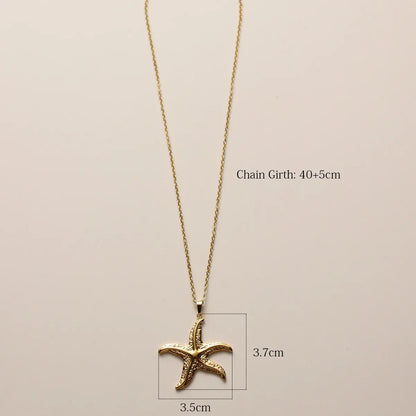 Wholesale Jewelry Vacation Starfish 304 Stainless Steel 18K Gold Plated Plating Pendant Necklace