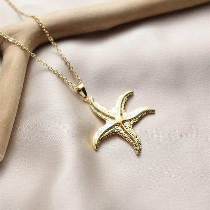 Wholesale Jewelry Vacation Starfish 304 Stainless Steel 18K Gold Plated Plating Pendant Necklace