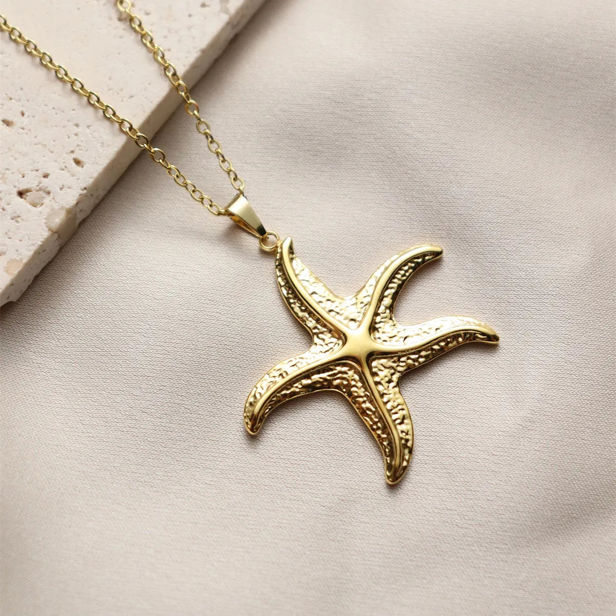 Wholesale Jewelry Vacation Starfish 304 Stainless Steel 18K Gold Plated Plating Pendant Necklace