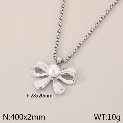 Wholesale Jewelry Vintage Style Bow Knot 304 Stainless Steel Shell 18K Gold Plated Earrings Necklace