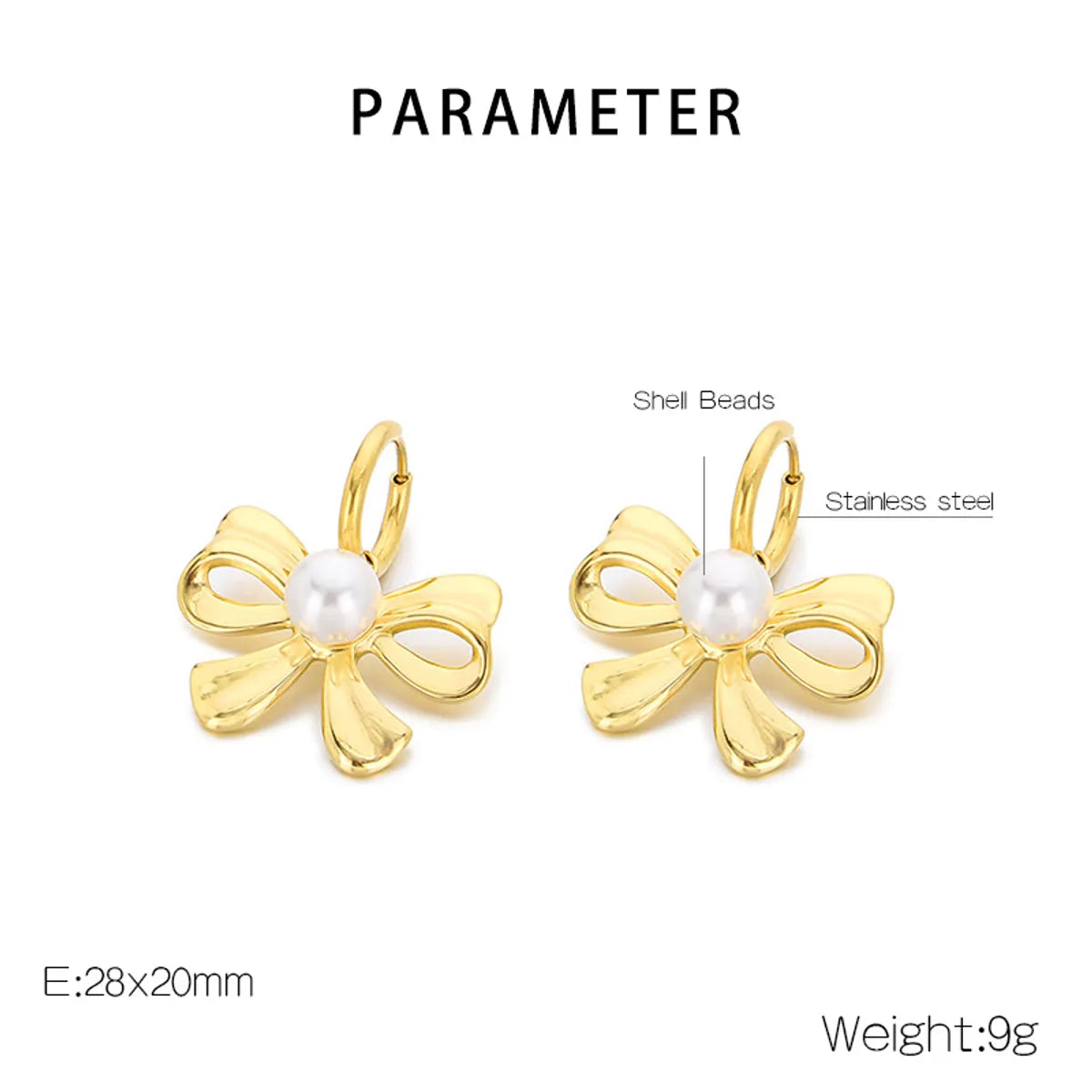 Wholesale Jewelry Vintage Style Bow Knot 304 Stainless Steel Shell 18K Gold Plated Earrings Necklace