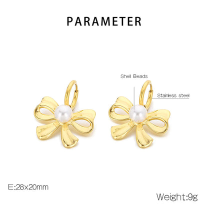 Wholesale Jewelry Vintage Style Bow Knot 304 Stainless Steel Shell 18K Gold Plated Earrings Necklace