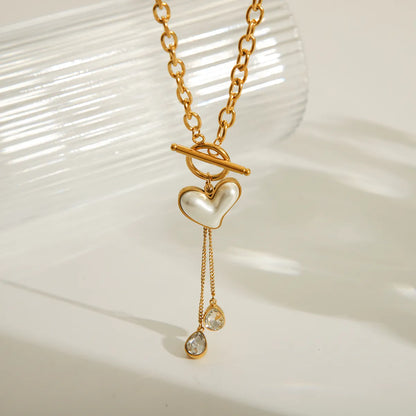 Wholesale Jewelry Vintage Style Classic Style Heart Shape 304 Stainless Steel Acrylic 18K Gold Plated Bracelets Necklace