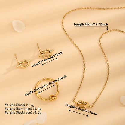 Wholesale Jewelry Vintage Style Classic Style Solid Color Knot 304 Stainless Steel 18K Gold Plated Earrings Necklace Jewelry Set