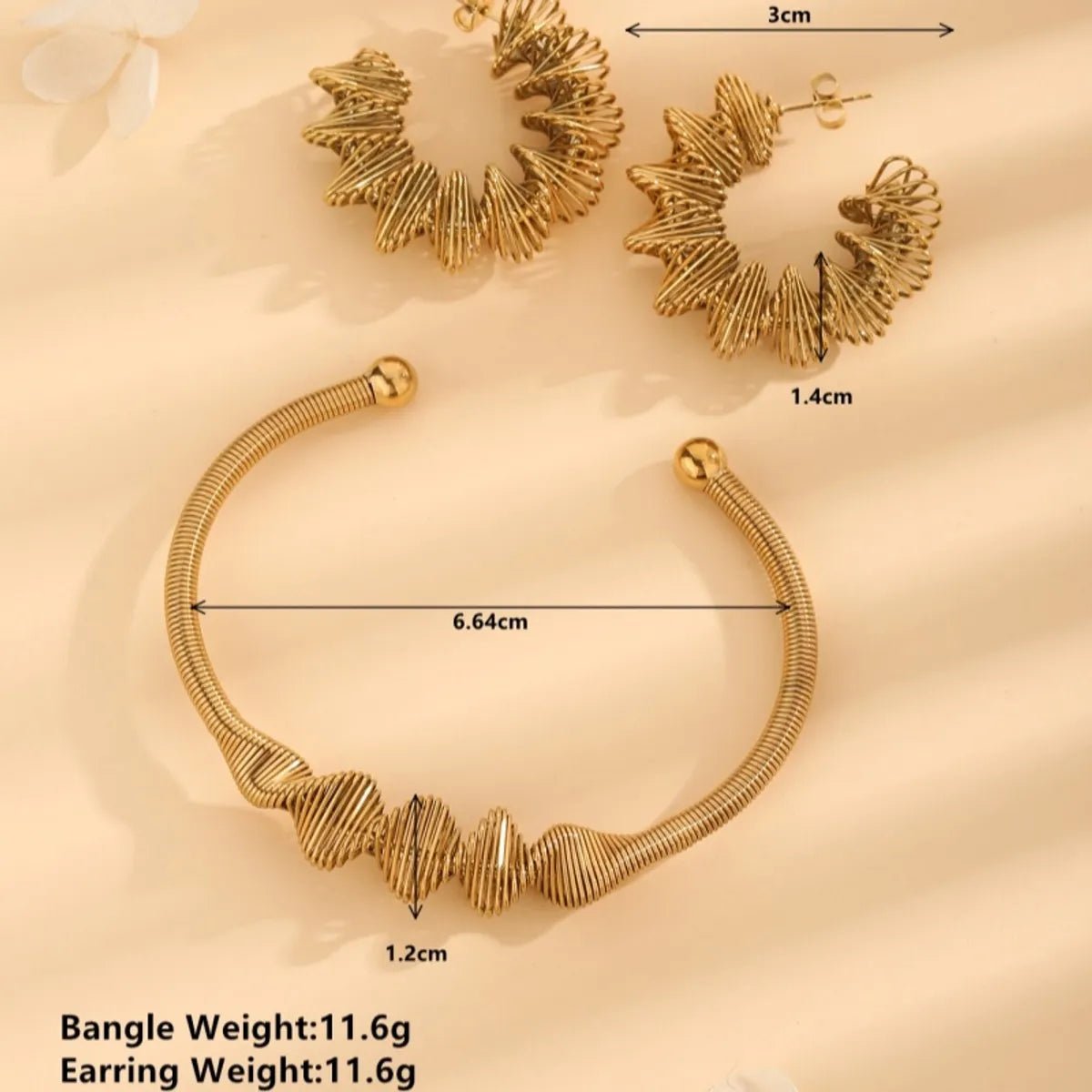 Wholesale Jewelry Vintage Style Exaggerated Modern Style Waves 304 Stainless Steel 18K Gold Plated Jewelry Set