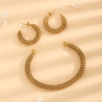 Wholesale Jewelry Vintage Style Exaggerated Modern Style Waves 304 Stainless Steel 18K Gold Plated Jewelry Set