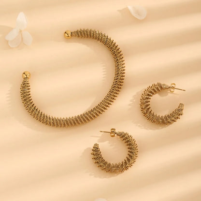 Wholesale Jewelry Vintage Style Exaggerated Modern Style Waves 304 Stainless Steel 18K Gold Plated Jewelry Set