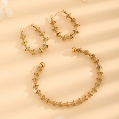 Wholesale Jewelry Vintage Style Exaggerated Modern Style Waves 304 Stainless Steel 18K Gold Plated Jewelry Set