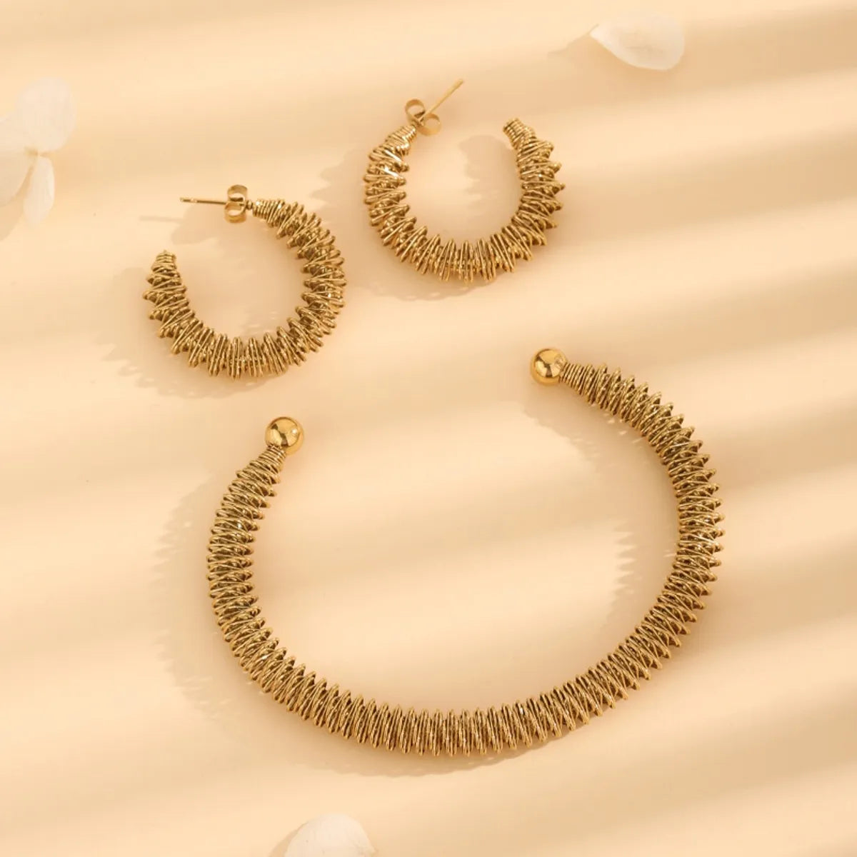 Wholesale Jewelry Vintage Style Exaggerated Modern Style Waves 304 Stainless Steel 18K Gold Plated Jewelry Set