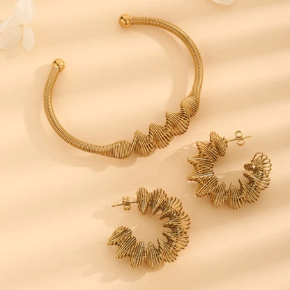 Wholesale Jewelry Vintage Style Exaggerated Modern Style Waves 304 Stainless Steel 18K Gold Plated Jewelry Set