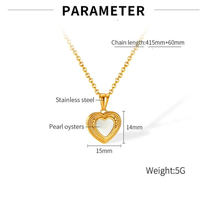 Wholesale Jewelry Vintage Style Heart Shape 304 Stainless Steel Mother Shell Inlay Pendant Necklace