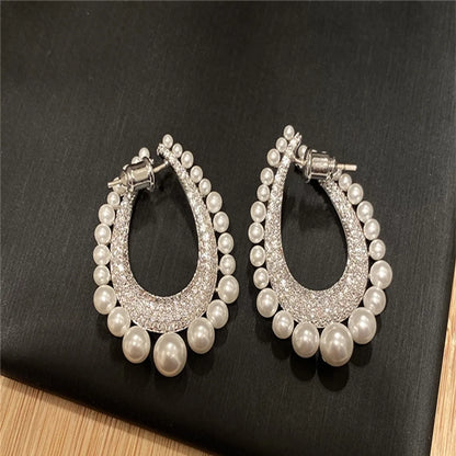 Wholesale Jewelry Vintage Style Luxurious French Style Geometric Imitation Pearl Alloy Acrylic Rhinestones Silver Plated Plating Inlay Earrings