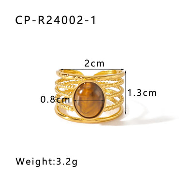 Wholesale Jewelry Vintage Style Modern Style Simple Style Oval 304 Stainless Steel Natural Stone 18K Gold Plated Hollow Out Inlay Open Rings