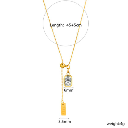 Wholesale Jewelry Vintage Style Rectangle 304 Stainless Steel Zircon Gold Plated Inlay Pendant Necklace