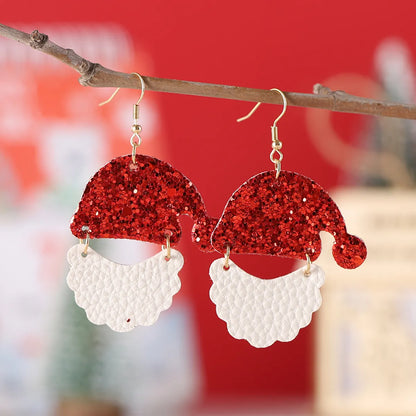 Wholesale Jewelry Vintage Style Santa Claus Pu Leather Drop Earrings