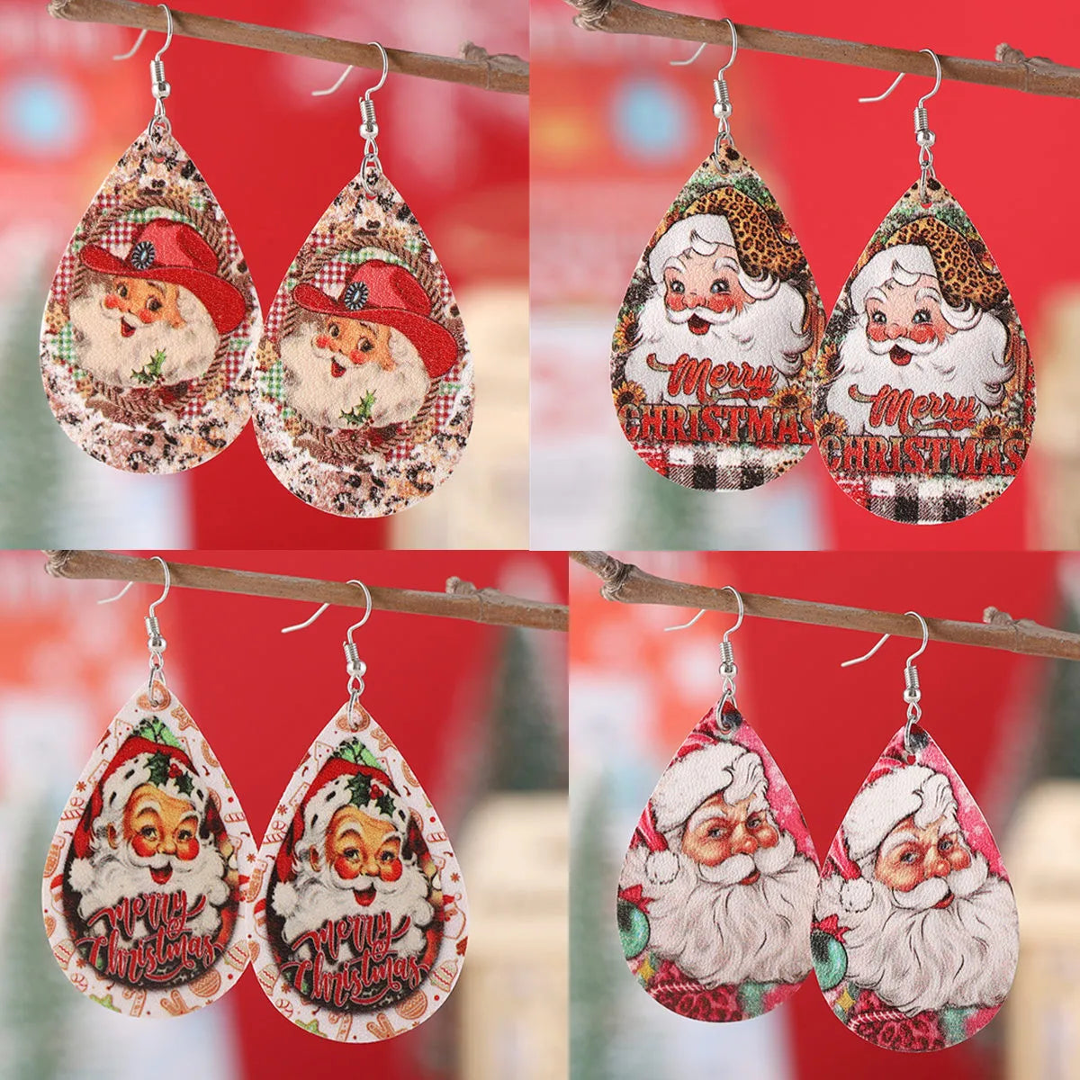 Wholesale Jewelry Vintage Style Santa Claus Pu Leather Drop Earrings