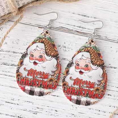 Wholesale Jewelry Vintage Style Santa Claus Pu Leather Drop Earrings