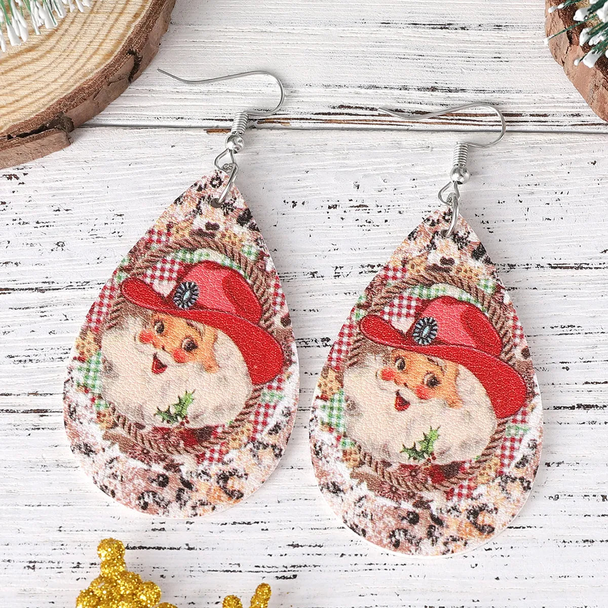 Wholesale Jewelry Vintage Style Santa Claus Pu Leather Drop Earrings