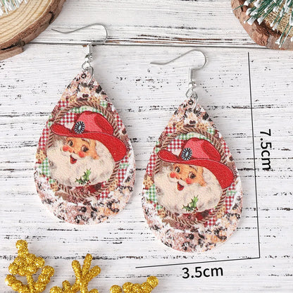 Wholesale Jewelry Vintage Style Santa Claus Pu Leather Drop Earrings