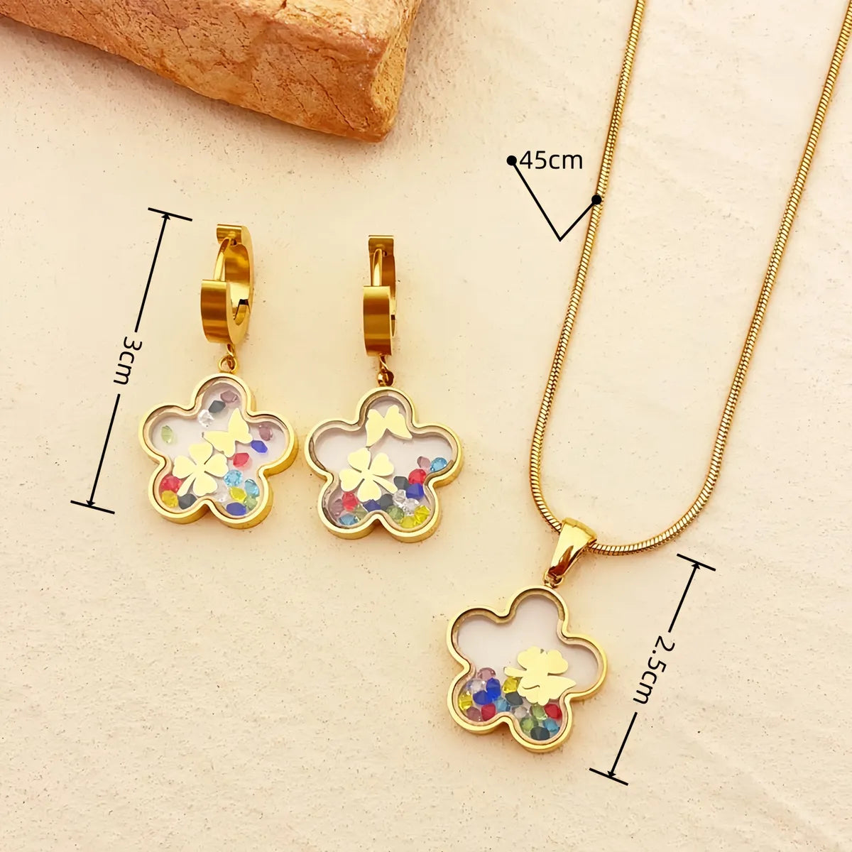 Wholesale Jewelry Vintage Style Shiny Four Leaf Clover Flower Butterfly 304 Stainless Steel 18K Gold Plated Jewelry Set