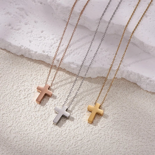 Wholesale Jewelry Vintage Style Simple Style Classic Style Cross 304 Stainless Steel Gold Plated Pendant Necklace