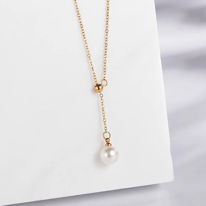 Wholesale Jewelry Vintage Style Simple Style Classic Style Round 304 Stainless Steel Pearl Gold Plated Inlay Pendant Necklace