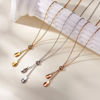 Wholesale Jewelry Vintage Style Simple Style Classic Style Water Droplets 304 Stainless Steel Zircon Gold Plated Inlay Pendant Necklace