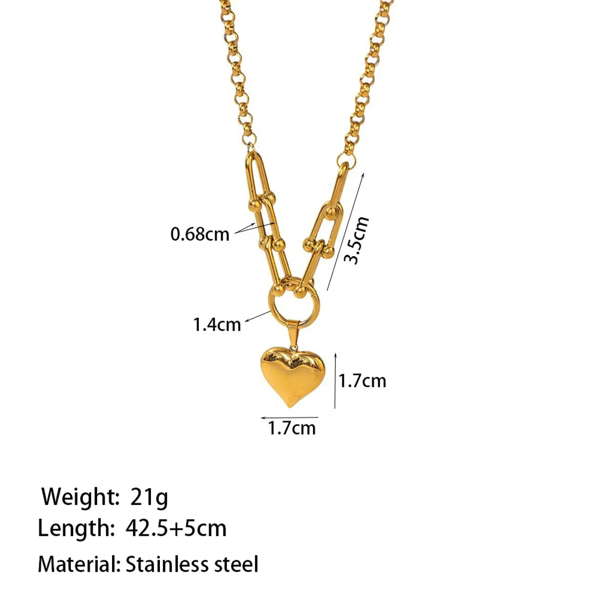 Wholesale Jewelry Vintage Style Simple Style Commute Heart Shape 304 Stainless Steel 18K Gold Plated Heart Polishing Plating Pendant Necklace