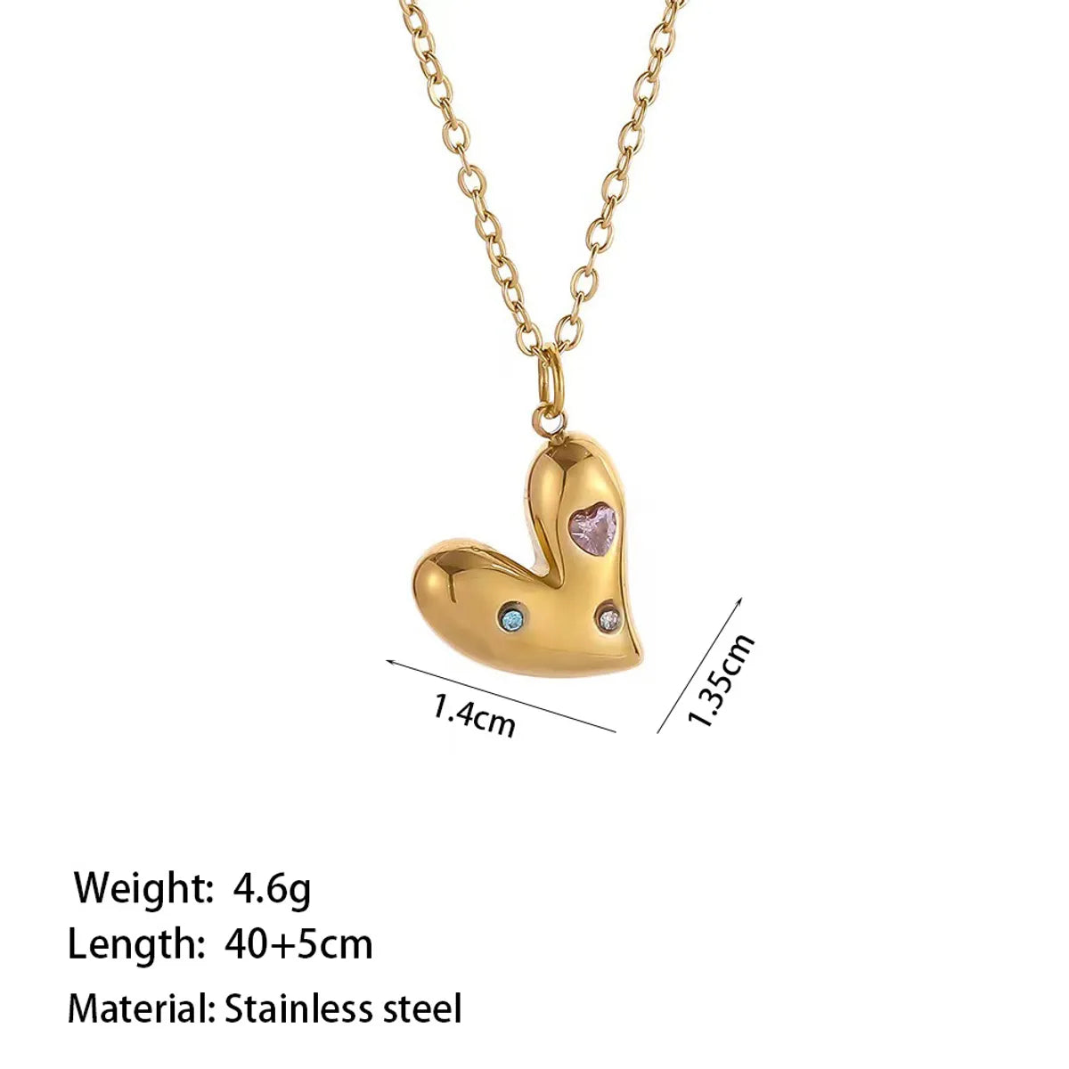 Wholesale Jewelry Vintage Style Simple Style Commute Heart Shape 304 Stainless Steel Artificial Rhinestones 18K Gold Plated Plating Inlay Pendant Necklace