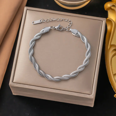 Wholesale Jewelry Vintage Style Simple Style Commute Solid Color 304 Stainless Steel 18K Gold Plated Polishing Plating Bracelets Necklace Jewelry Set