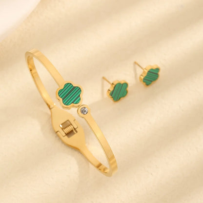 Wholesale Jewelry Vintage Style Simple Style Flower 304 Stainless Steel Acrylic Zircon 18K Gold Plated Inlay Jewelry Set