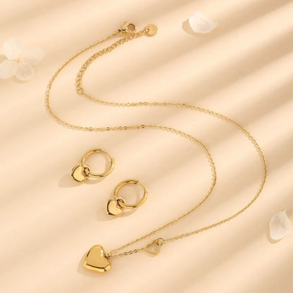 Wholesale Jewelry Vintage Style Simple Style Heart Shape 304 Stainless Steel 18K Gold Plated Jewelry Set