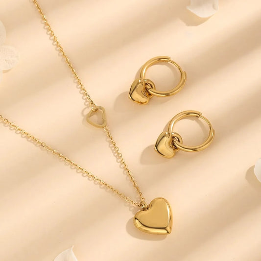 Wholesale Jewelry Vintage Style Simple Style Heart Shape 304 Stainless Steel 18K Gold Plated Jewelry Set