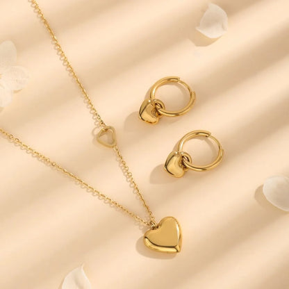 Wholesale Jewelry Vintage Style Simple Style Heart Shape 304 Stainless Steel 18K Gold Plated Jewelry Set