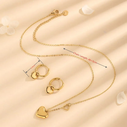 Wholesale Jewelry Vintage Style Simple Style Heart Shape 304 Stainless Steel 18K Gold Plated Jewelry Set