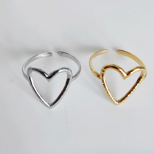 Wholesale Jewelry Vintage Style Simple Style Heart Shape 304 Stainless Steel 18K Gold Plated Plating Open Rings