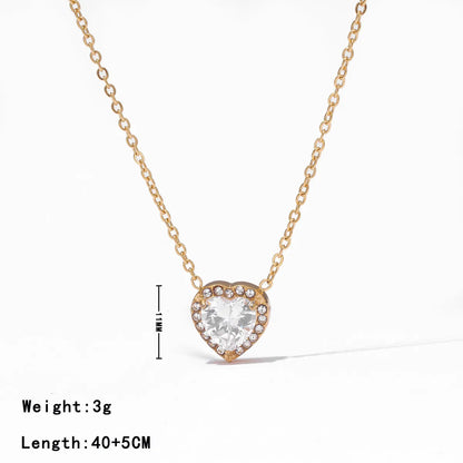 Wholesale Jewelry Vintage Style Simple Style Heart Shape 304 Stainless Steel Artificial Rhinestones Zircon White Gold Plated Gold Plated Plating Inlay Pendant Necklace