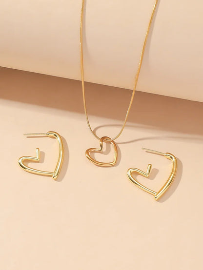 Wholesale Jewelry Vintage Style Simple Style Heart Shape 304 Stainless Steel Earrings Necklace Jewelry Set