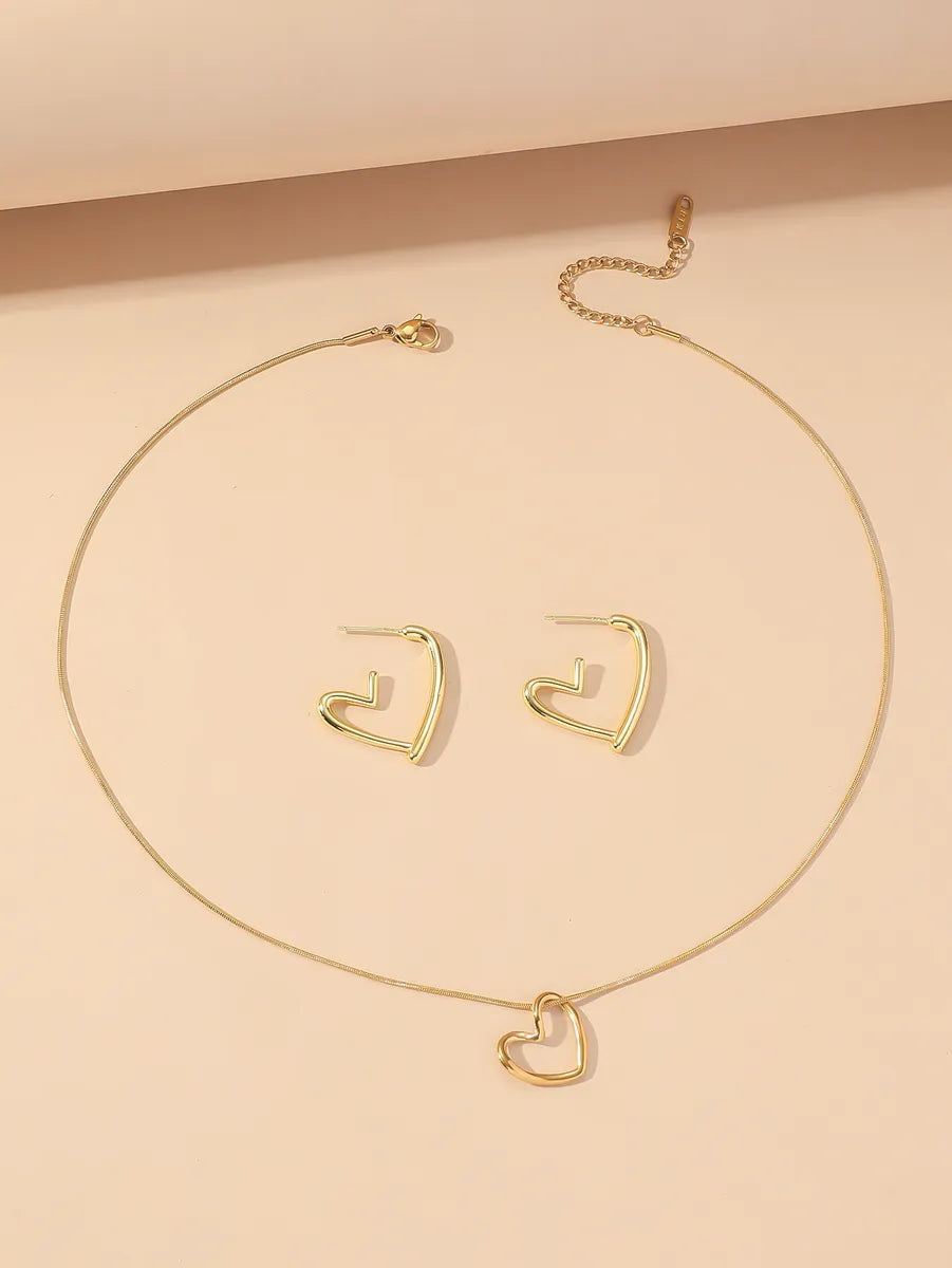 Wholesale Jewelry Vintage Style Simple Style Heart Shape 304 Stainless Steel Earrings Necklace Jewelry Set