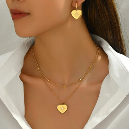 Wholesale Jewelry Vintage Style Simple Style Heart Shape 304 Stainless Steel Rhinestones 18K Gold Plated Inlay Jewelry Set