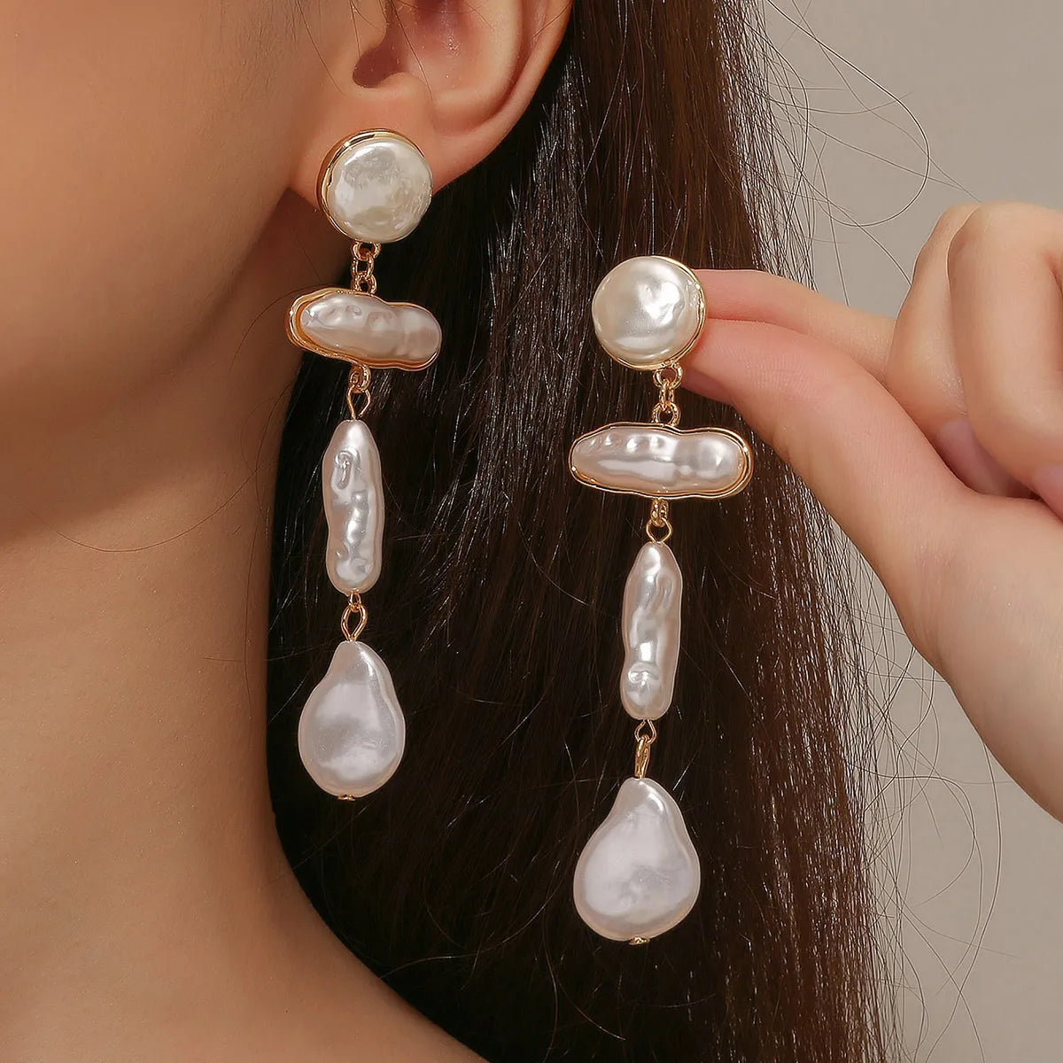 Wholesale Jewelry Vintage Style Simple Style Irregular Alloy Baroque Pearls Artificial Pearls Rhinestones Asymmetrical Inlay Drop Earrings