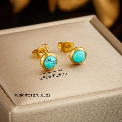 Wholesale Jewelry Vintage Style Simple Style Round 304 Stainless Steel Turquoise 18K Gold Plated Inlay Jewelry Set