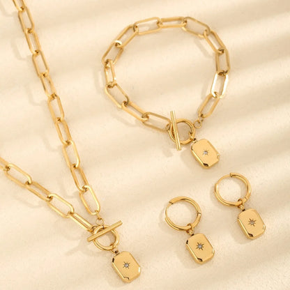 Wholesale Jewelry Vintage Style Simple Style Solid Color Eight-Pointed Stars 304 Stainless Steel 18K Gold Plated Jewelry Set