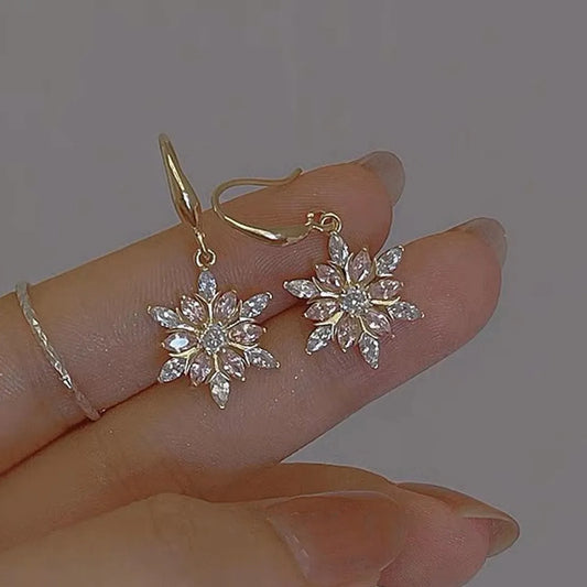 Wholesale Jewelry Vintage Style Simple Style Solid Color Snowflake Alloy Zircon Plating Inlay Drop Earrings