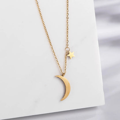 Wholesale Jewelry Vintage Style Simple Style Star Moon 304 Stainless Steel Gold Plated Star Pendant Necklace