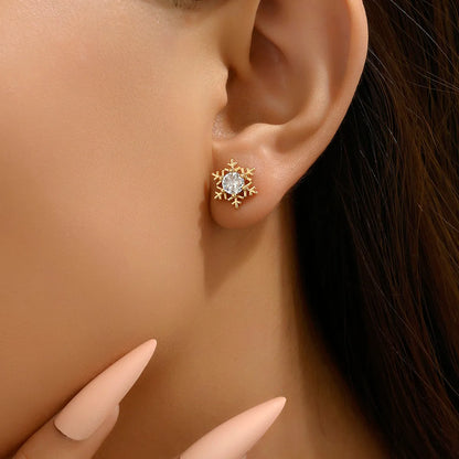 1 Pair Vintage Style Snowflake Plating Inlay Copper Alloy Zircon 18k Gold Plated Ear Studs